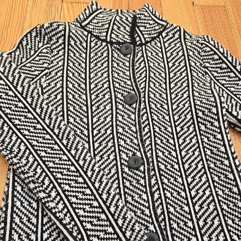 Cocogio Italy Navy White Geometric Knit Coatigan Longline Cardigan Size S - Picture 6 of 16